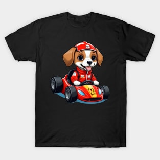 Cute Dog in Red Racing Car T-Shirt